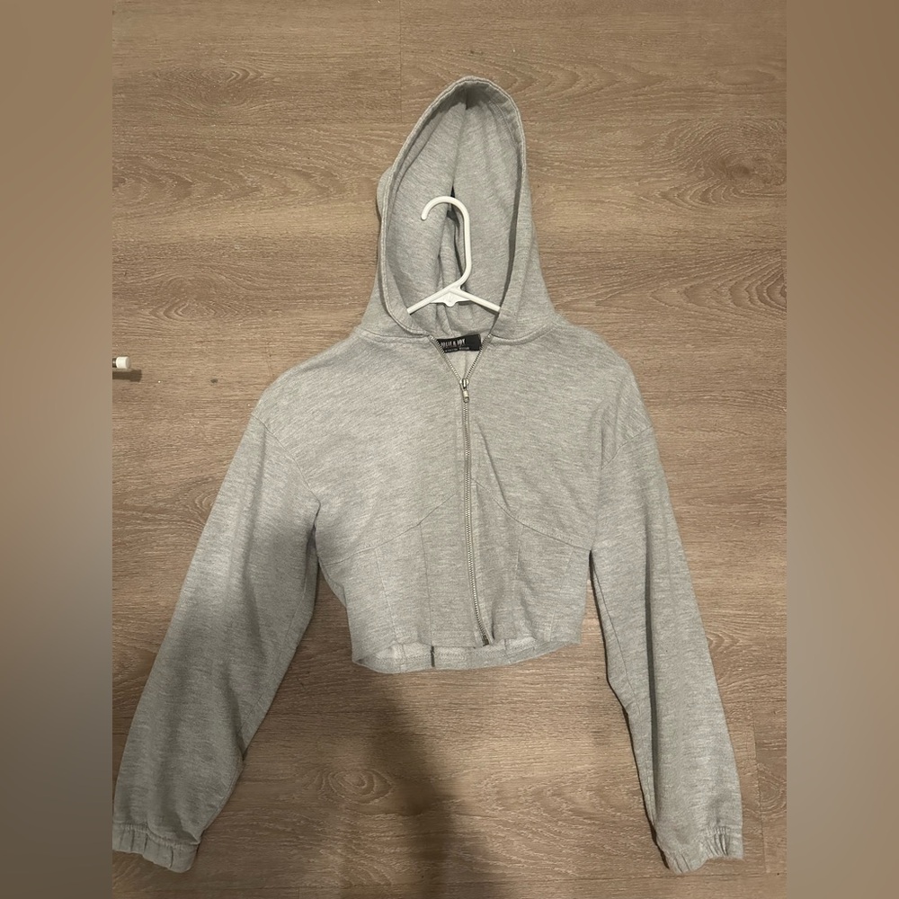 Gray Cropped Zip Jacket